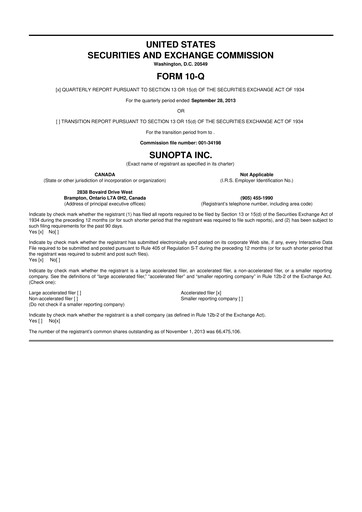 Vorschaubild SunOpta 10-Q Quartalsbericht 2013 