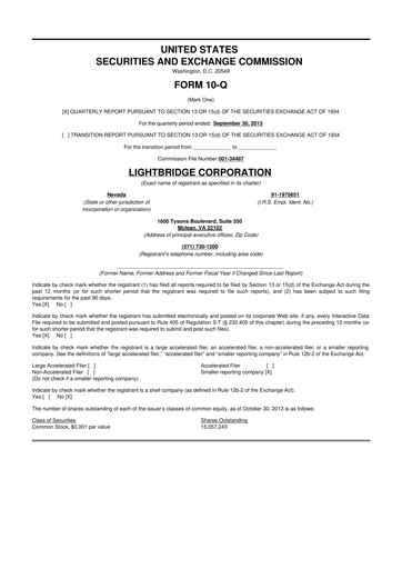 Thumbnail Lightbridge Corporation 10-Q Quarterly Report FY2013 