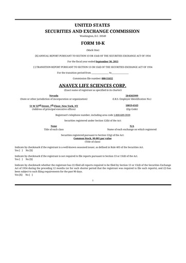 Thumbnail Anavex Life Sciences
 10-K Annual Report 2013