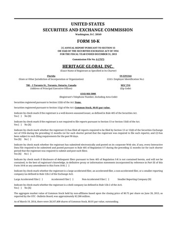 Miniature Heritage Global 10-K Rapport annuel 2013