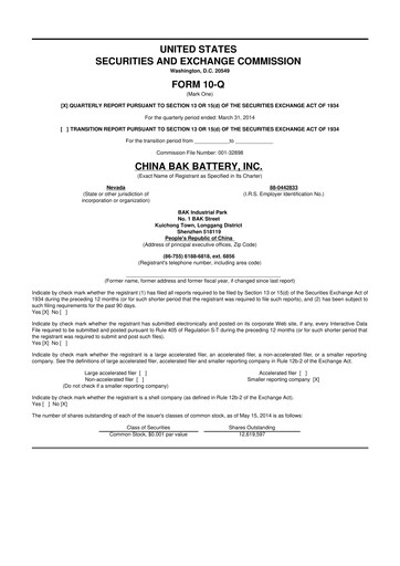 Thumbnail CBAK Energy Technology 10-Q Quarterly Report FY2014 