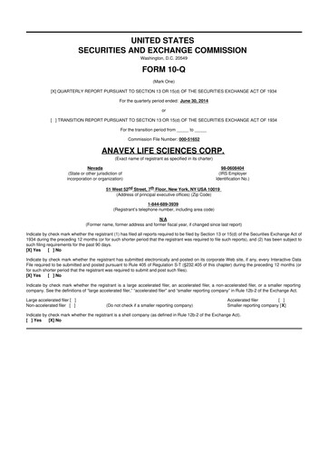 Thumbnail Anavex Life Sciences
 10-Q Quarterly Report FY2014 