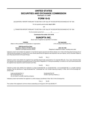 Vorschaubild SunOpta 10-Q Quartalsbericht 2014 