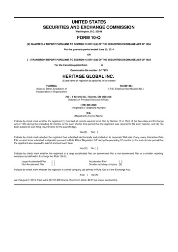 Thumbnail Heritage Global 10-Q Quarterly Report FY2014 