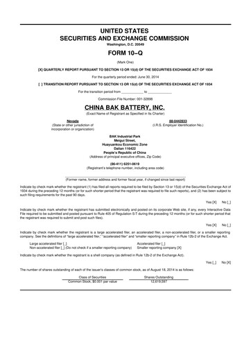 Thumbnail CBAK Energy Technology 10-Q Quarterly Report FY2014 