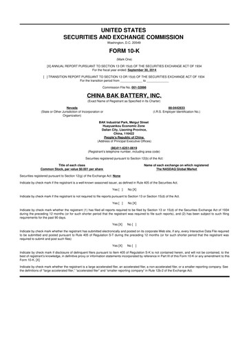 Thumbnail CBAK Energy Technology 10-K Annual Report 2014