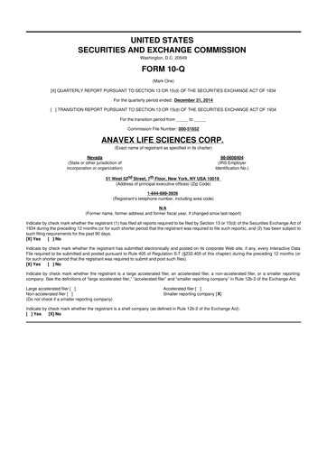 Thumbnail Anavex Life Sciences
 10-Q Quarterly Report FY2015 