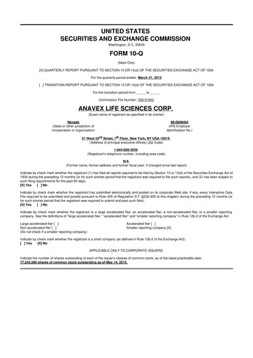 Thumbnail Anavex Life Sciences
 10-Q Quarterly Report FY2015 