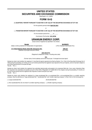 Thumbnail Uranium Energy
 10-Q Quarterly Report FY2015 