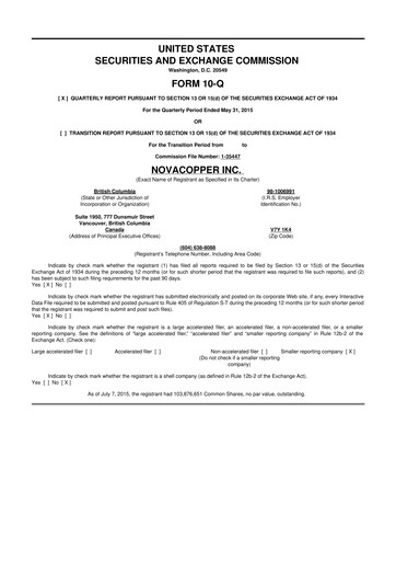 Thumbnail Trilogy Metals
 10-Q Quarterly Report FY 