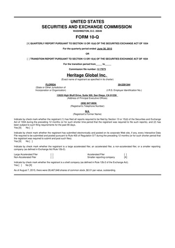 Thumbnail Heritage Global 10-Q Quarterly Report FY2015 