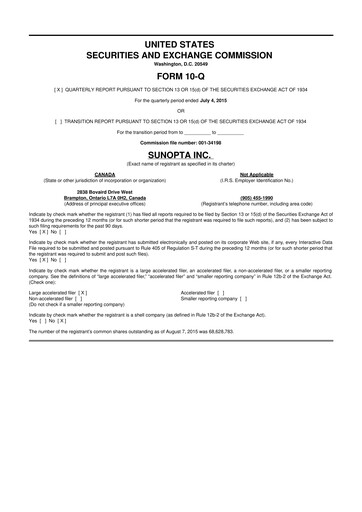 Vorschaubild SunOpta 10-Q Quartalsbericht 2016 