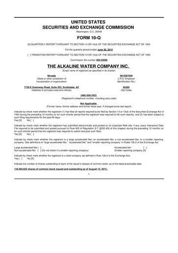 Vorschaubild Alkaline Water Company 10-Q Quartalsbericht 2015 