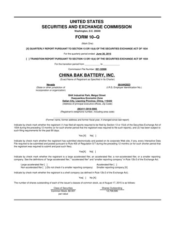 Thumbnail CBAK Energy Technology 10-Q Quarterly Report FY2015 