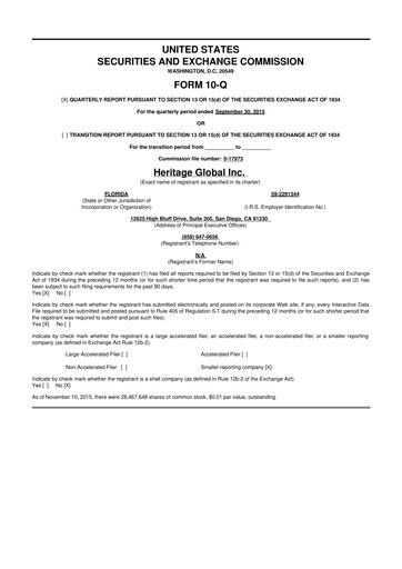 Thumbnail Heritage Global 10-Q Quarterly Report FY2015 