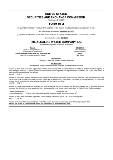 Vorschaubild Alkaline Water Company 10-Q Quartalsbericht 2016 