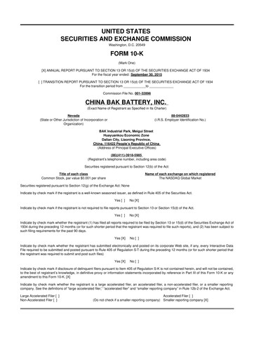 Thumbnail CBAK Energy Technology 10-K Annual Report 2015