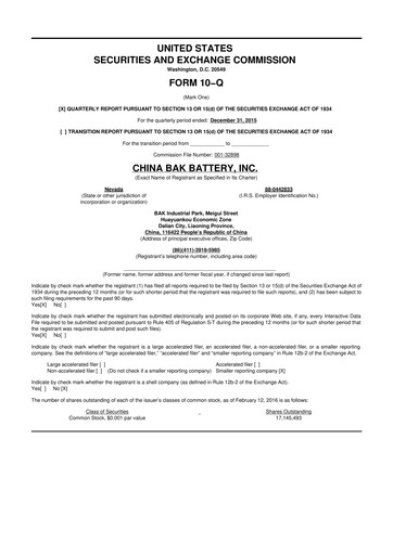 Thumbnail CBAK Energy Technology 10-Q Quarterly Report FY2016 