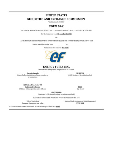 Thumbnail Energy Fuels
 10-K Annual Report 