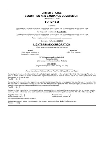 Thumbnail Lightbridge Corporation 10-Q Quarterly Report FY2016 