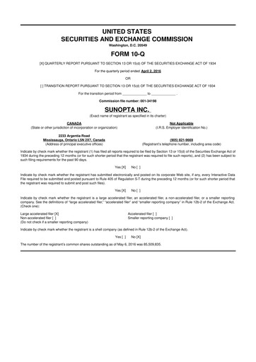 Vorschaubild SunOpta 10-Q Quartalsbericht 2016 