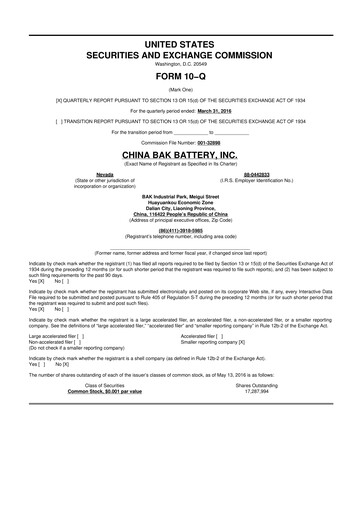 Thumbnail CBAK Energy Technology 10-Q Quarterly Report FY2016 