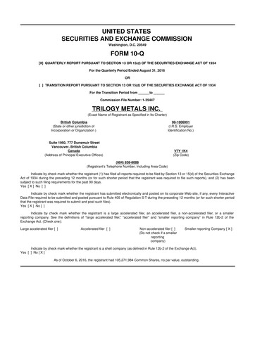 Thumbnail Trilogy Metals
 10-Q Quarterly Report FY 