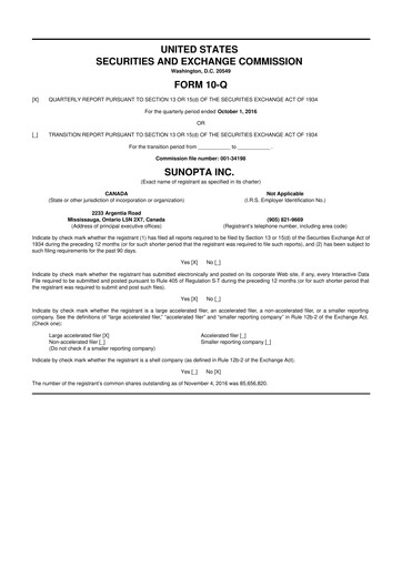 Vorschaubild SunOpta 10-Q Quartalsbericht 2016 