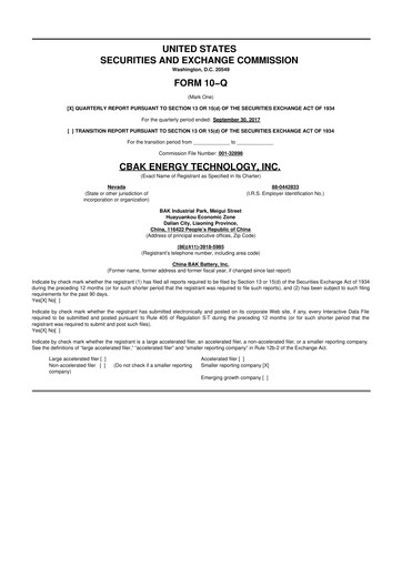 Thumbnail CBAK Energy Technology 10-Q Quarterly Report FY2017 