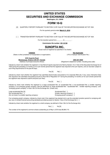 Vorschaubild SunOpta 10-Q Quartalsbericht 2018 