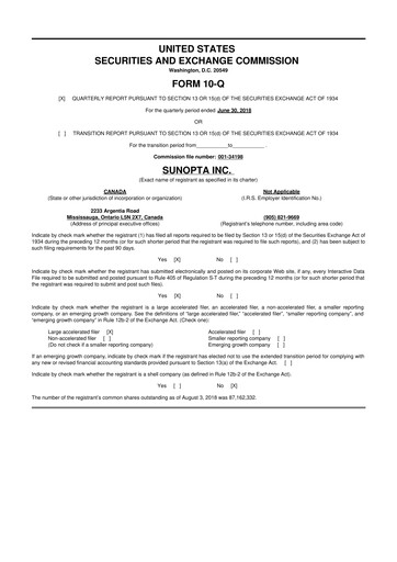Vorschaubild SunOpta 10-Q Quartalsbericht 2018 