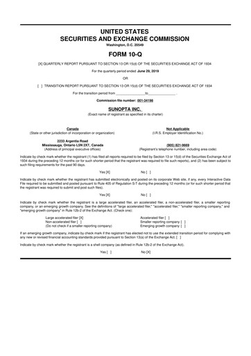 Vorschaubild SunOpta 10-Q Quartalsbericht 2019 