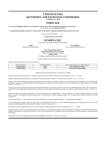 Thumbnail SunOpta 10-K Annual Report 2019