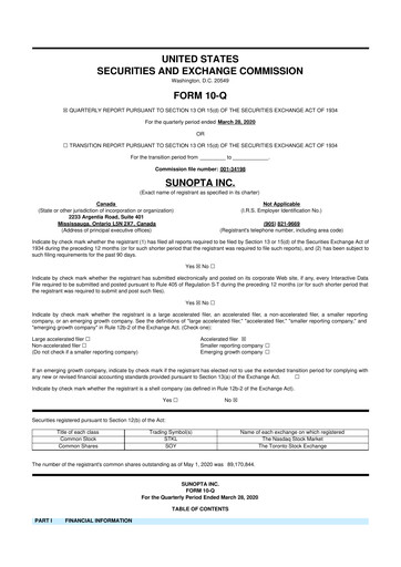 Vorschaubild SunOpta 10-Q Quartalsbericht 2020 