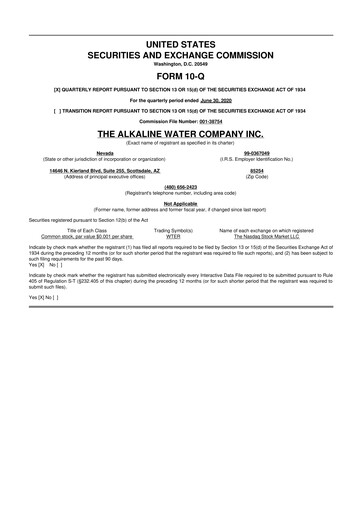 Vorschaubild Alkaline Water Company 10-Q Quartalsbericht 2021 