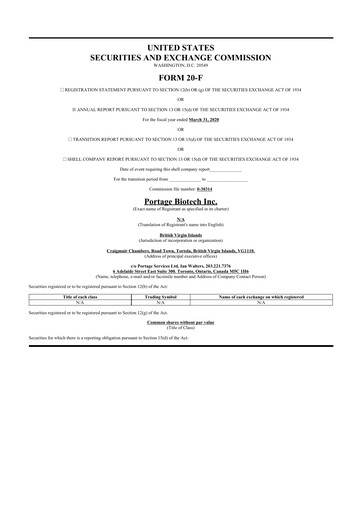 Thumbnail Portage Biotech 20-F Annual Report 2020
