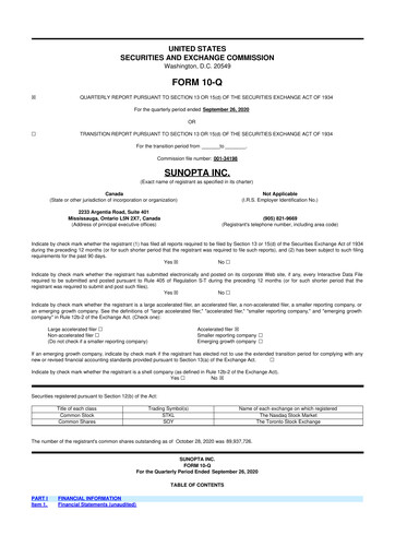 Vorschaubild SunOpta 10-Q Quartalsbericht 2020 