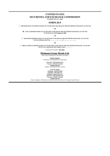 Thumbnail Platinum Group Metals
 20-F Annual Report 2020