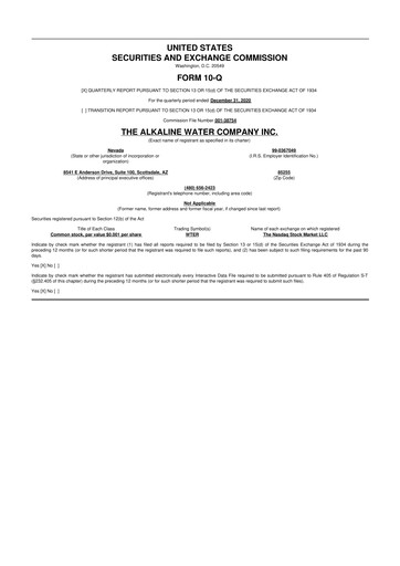 Vorschaubild Alkaline Water Company 10-Q Quartalsbericht 2021 