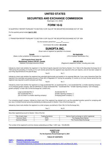 Vorschaubild SunOpta 10-Q Quartalsbericht 2021 