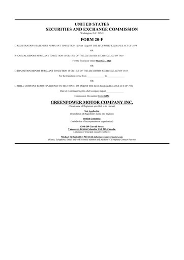 Thumbnail GreenPower Motor Company 20-F Annual Report 