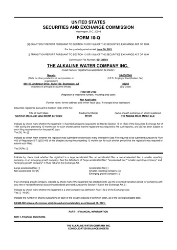 Vorschaubild Alkaline Water Company 10-Q Quartalsbericht 2022 