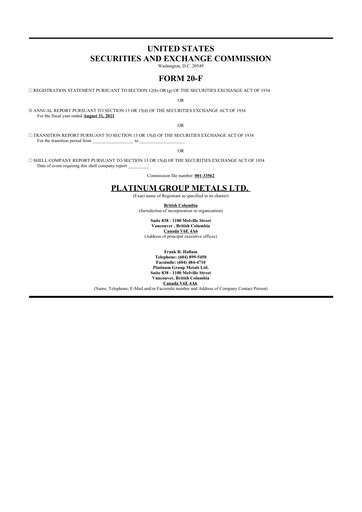 Thumbnail Platinum Group Metals
 20-F Annual Report 2021