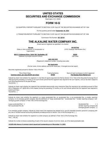 Vorschaubild Alkaline Water Company 10-Q Quartalsbericht 2023 