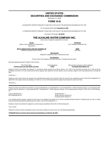 Vorschaubild Alkaline Water Company 10-Q Quartalsbericht 2023 