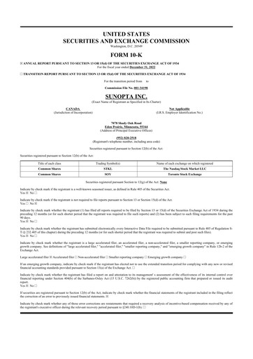 Thumbnail SunOpta 10-K Annual Report 2022