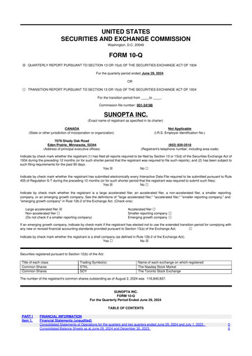 Vorschaubild SunOpta 10-Q Quartalsbericht 2024 