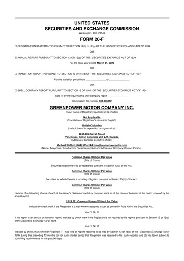 Thumbnail GreenPower Motor Company 20-F Annual Report 2026