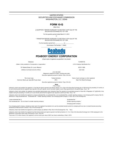 Thumbnail Peabody Energy
 10-Q Quarterly Report FY2019 