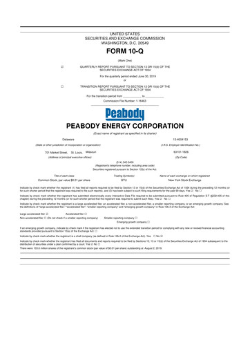 Thumbnail Peabody Energy
 10-Q Quarterly Report FY2019 